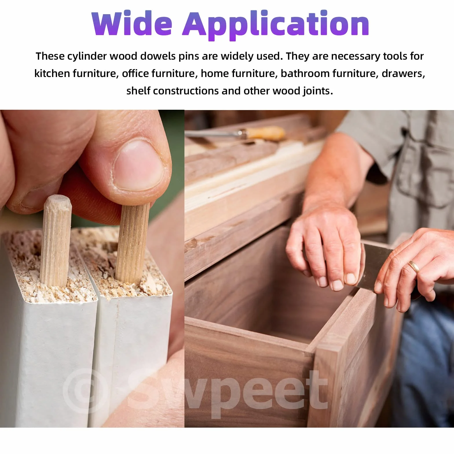 Swpeet 505 pezzi 4 misure 1/4" 5/16" 3/8" 1/2" perni di legno scanalati dritti con cilindro centrale tasselli in legno, kit assortimento, tasselli e tenoni centrali di trasferimento punto per mobili