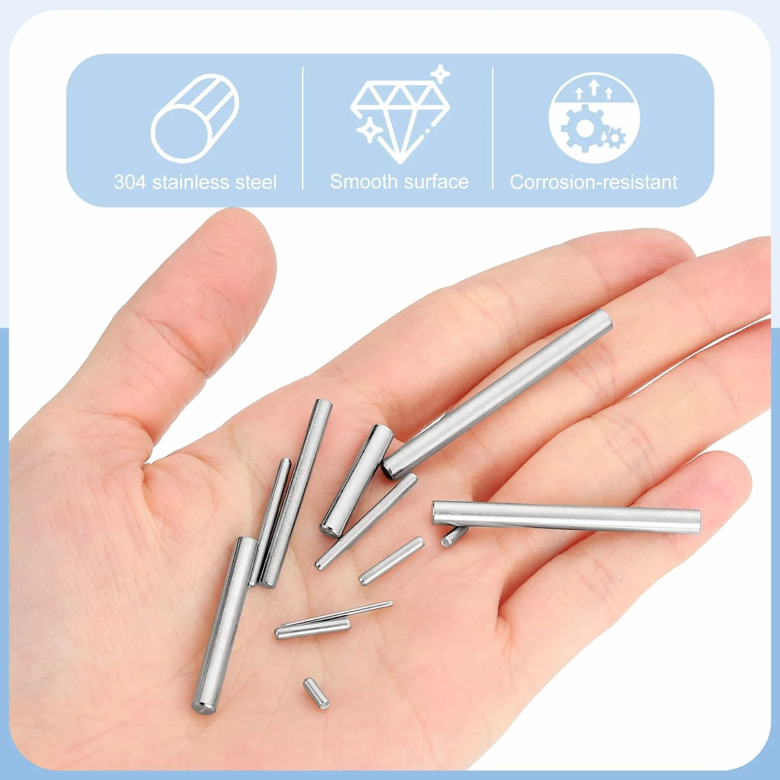QUARKZMAN 66pz 3mm x 60mm, Cilindrica Perno in 304 Acciaio Inox, Spina Centraggio, Perno di Supporto in Metallo, Perni per Produzione Meccanica Industria Installazione Mobili, Argento