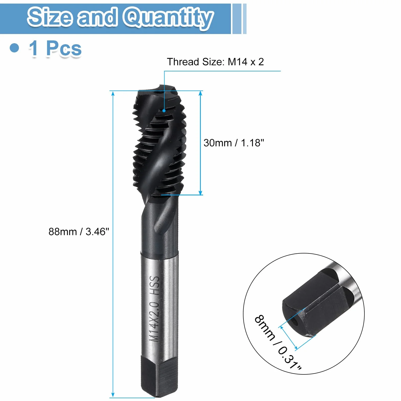 QUARKZMAN Maschio A Spirale M14 x 2 H2 per filettatura metrica, utensile per riparazione filettatura con rivestimento nitruro, Acciaio Rapido (HSS) M2