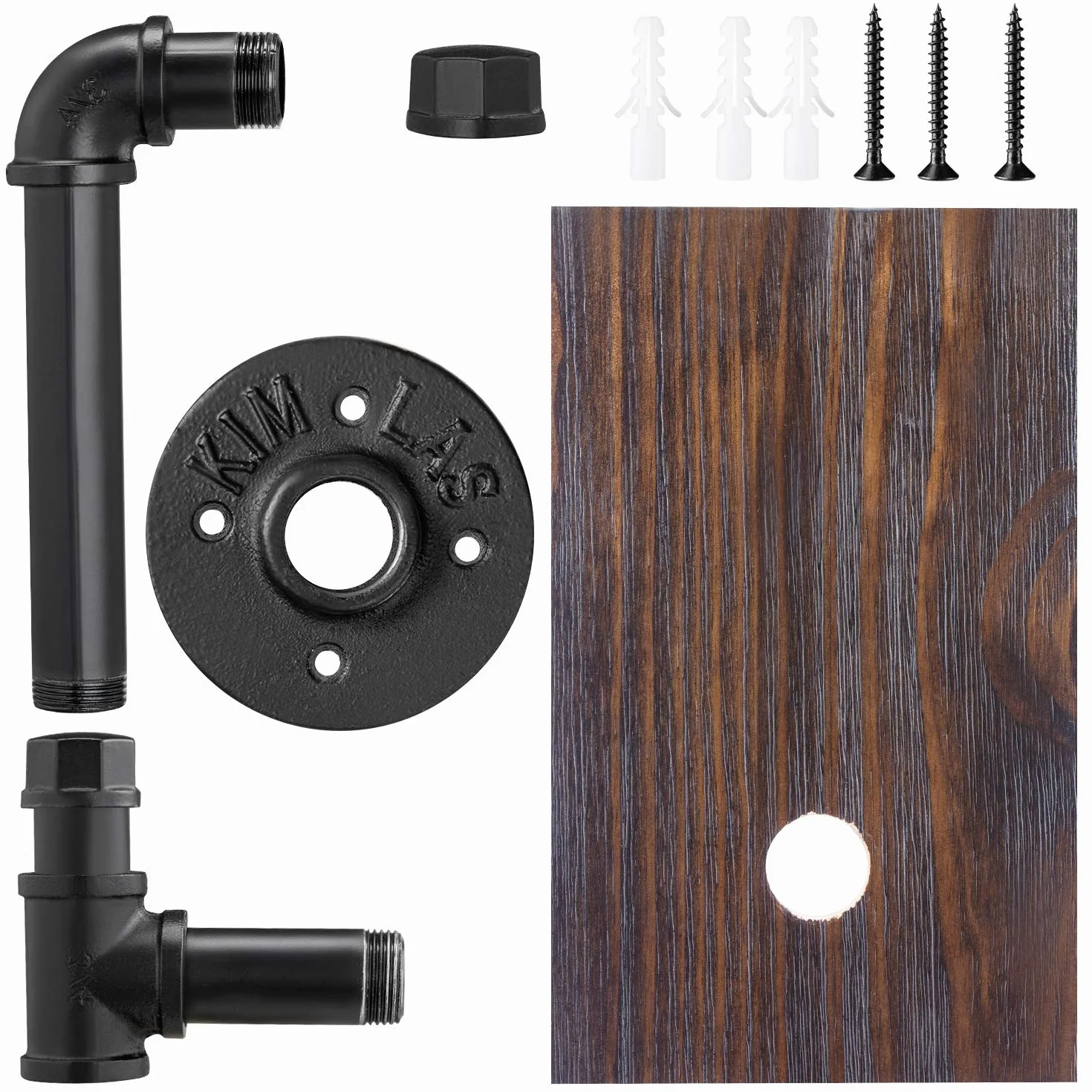 Elibbren, porta carta igienica per bagno, porta carta igienica industriale con ripiano in legno rustico e ferramenta in ghisa