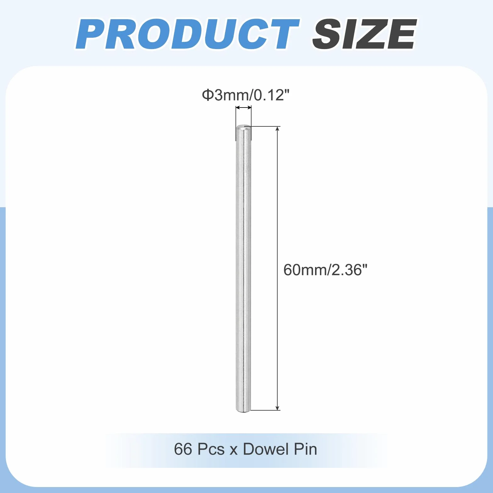 QUARKZMAN 66pz 3mm x 60mm, Cilindrica Perno in 304 Acciaio Inox, Spina Centraggio, Perno di Supporto in Metallo, Perni per Produzione Meccanica Industria Installazione Mobili, Argento