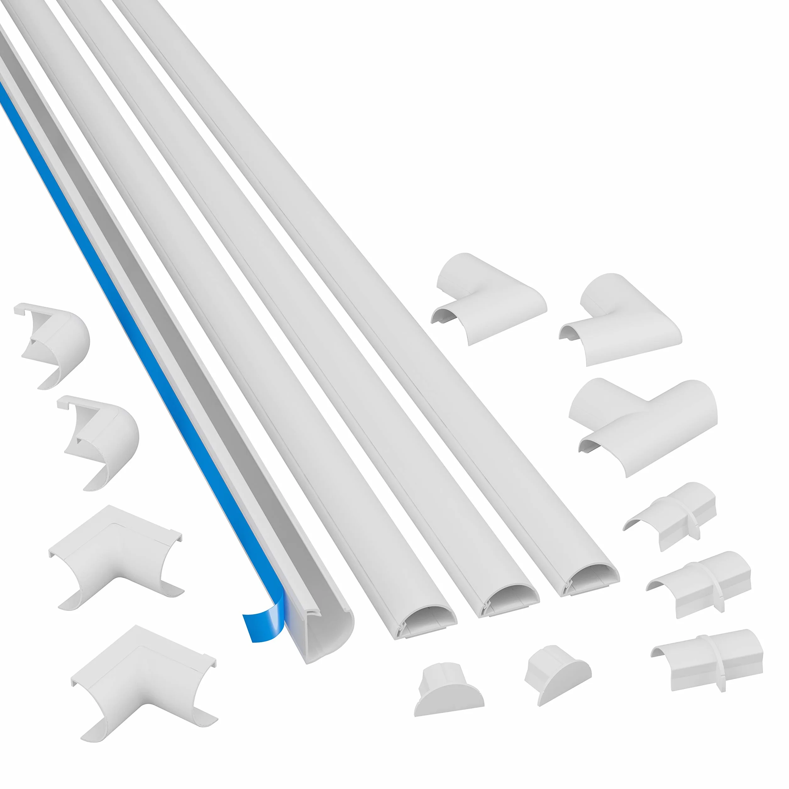 D-Line Canalina Passacavi 30x15mm Multipack 4m, Profilo Semicircolare, Copricavi Autoadesivo, Gestione Cavi Verniciabile - 4x 30mm (L) x 15mm (H) x 1 Metro Lunghezze con Accessori - Bianco