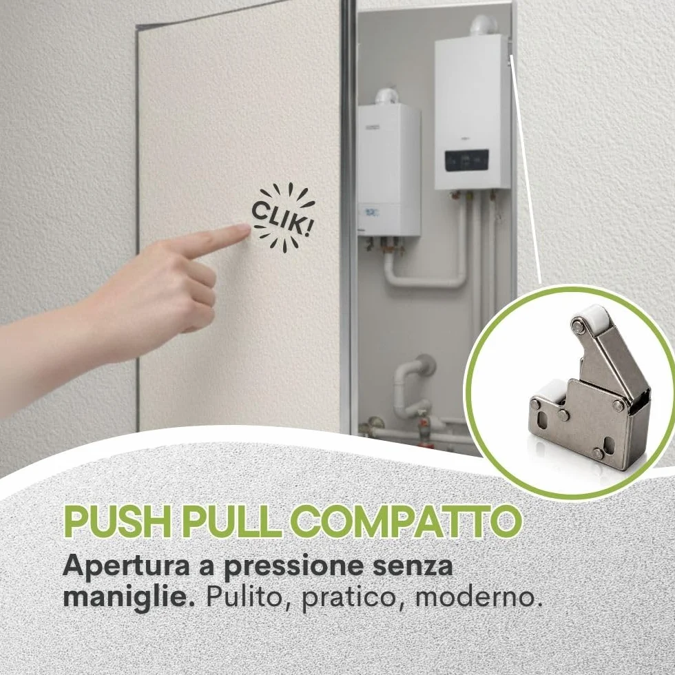 Meccanismo Push Pull Mini L001C per Botole di Ispezione, Chiavistello a Molla 29mm, Plastica e Acciaio, Apertura Rapida Sportelli e Pannelli, Chiusura Sicura - 4 Pezzi