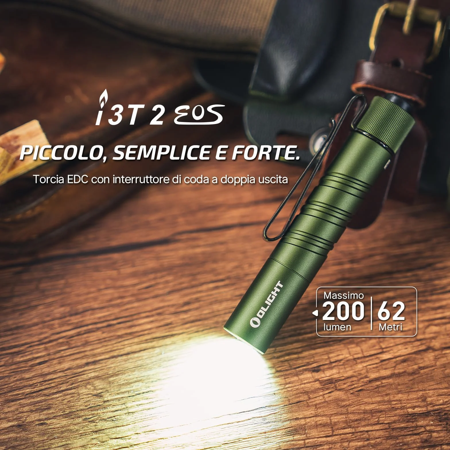 OLIGHT I3T 2 EOS Mini Torcia LED 200 Lumen 62m Range, Piccola Torcia Portachiavi con Interruttore di Shiusura, Luce Portatile Impermeabile IPX8, per il Campeggio all'aperto (Verde)