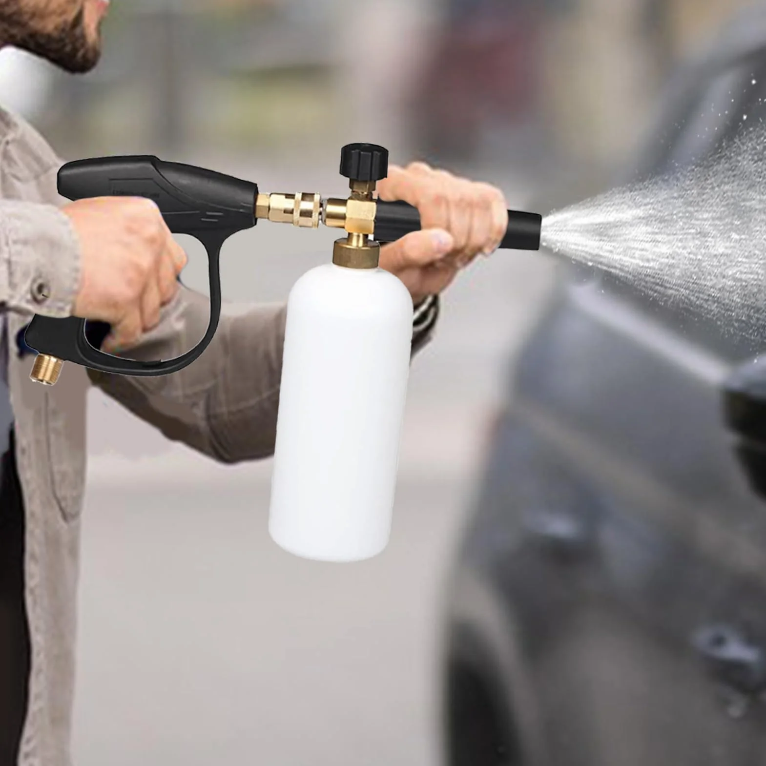 Lancia schiuma, cannone schiuma per idropulitrice ad alta pressione, lancia neve da 1 L con 5 ugelli per schiuma, dispenser di sapone, bottiglia foamer, pistola per schiuma per la pulizia dell'auto
