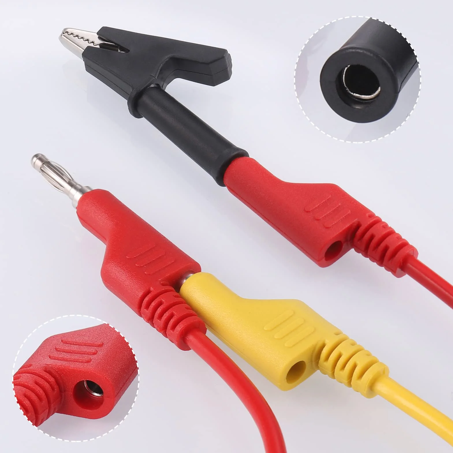Hejo 15 Pezzi Set di Puntali multimetro, 5 Cavi Banana Coccodrillo Doppia da 4mm con 10 Clip a Coccodrillo, Puntali Tester Digitale Lunghezza di 1M per Multimetro