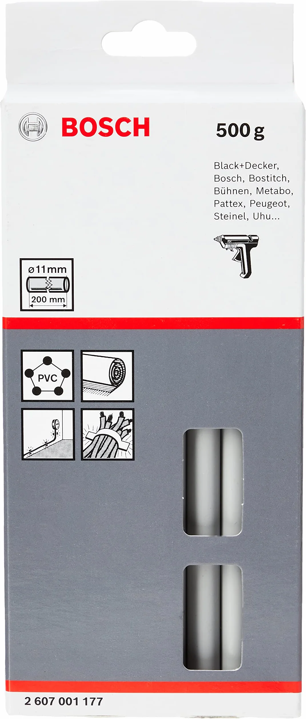 Barra pegamento gris: 11x200mm 500g