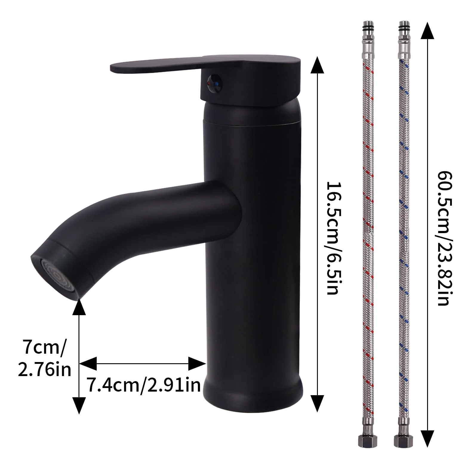 Rubinetto Bagno Lavabo Acciaio Inossidabile 304, Miscelatore Cucina con Tubo Flessibile, Rubinetto Vasca da Bagno, Miscelatore Bagn per Lavandino, WC per Gli Ospiti (Nero)