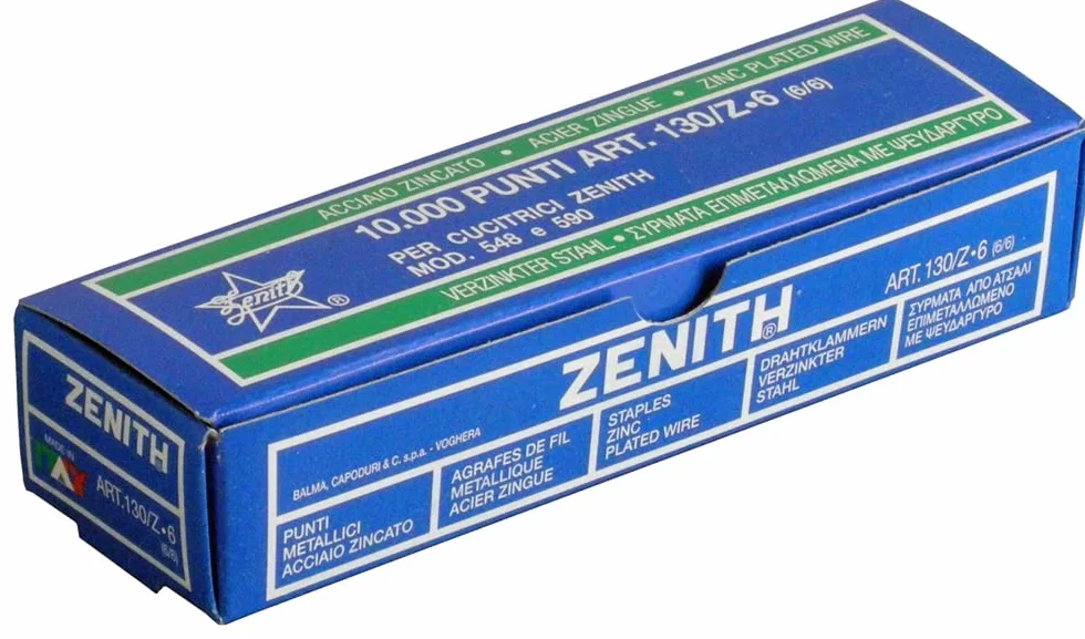 Zenith 130/Z-6 (6/6), Punti metallici, Acciaio zincato, Confezione di 10 scatole con 1000 punti (10000 punti totale), per Zenith 548 & 590