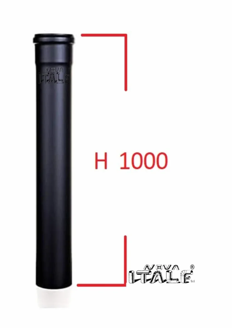 Tubo scarico pellet NERO Lineare Diametro 80 mm CM 25 50 100 NERO per canna fumaria (D 80mm H1000 PZ1)