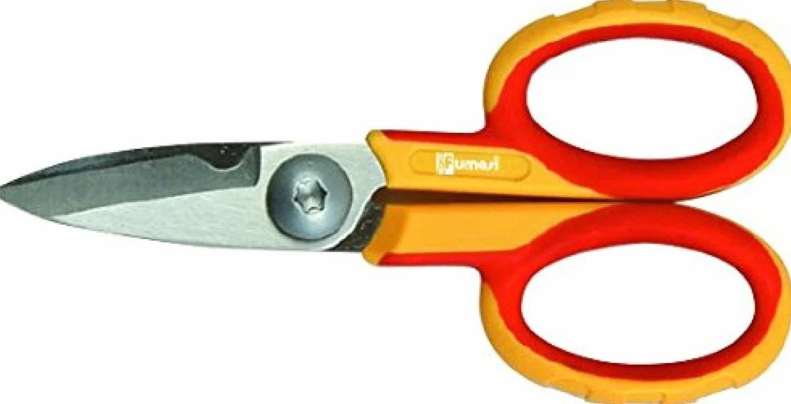 230845.0 Forbici Elettricista in Acciaio Vanadio con Lame Diritte Microdentate, Rosso/Giallo/Acciaio, 145 mm