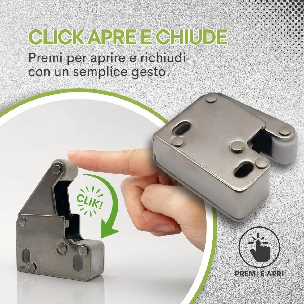 Meccanismo Push Pull Mini L001C per Botole di Ispezione, Chiavistello a Molla 29mm, Plastica e Acciaio, Apertura Rapida Sportelli e Pannelli, Chiusura Sicura - 4 Pezzi
