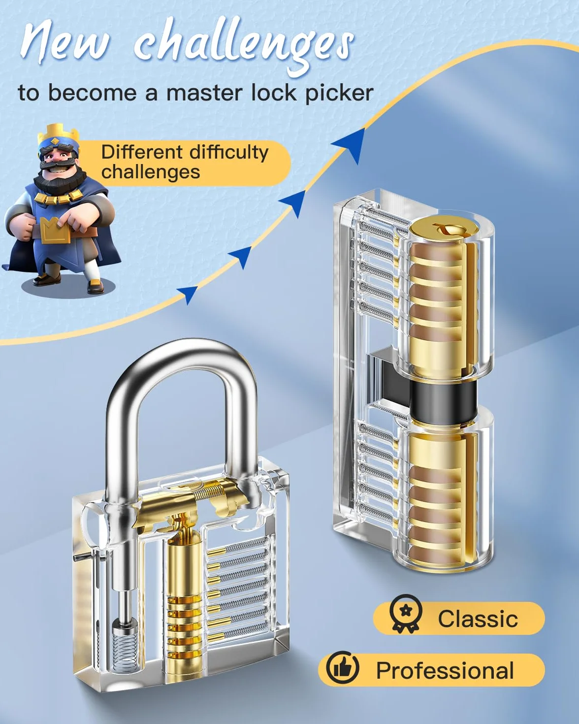Set Fabbro, IPSXP Grimaldelli da 25 Pezzi Lock Picking con 2 Trasparente Serratura Lucchetto con Borsa di Pelle, Pratica Aprire le Serrature Set per Principianti