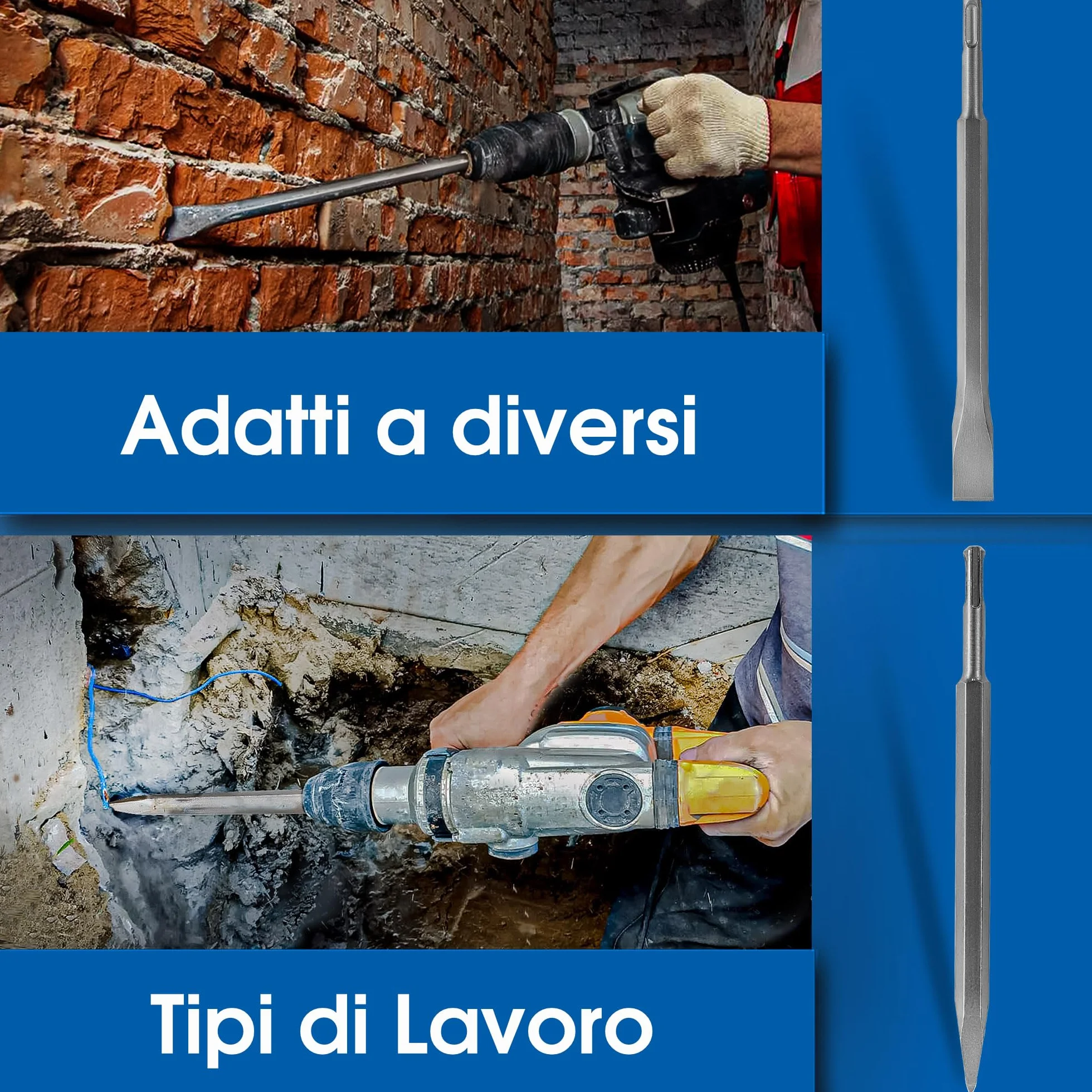 S&R Set di 4 Scalpelli SDS-Plus per Piastrelle Tracce Muro Muratura Calcestruzzo Pietra per Trapano Bosch Makita Metabo Dewalt e altre marche