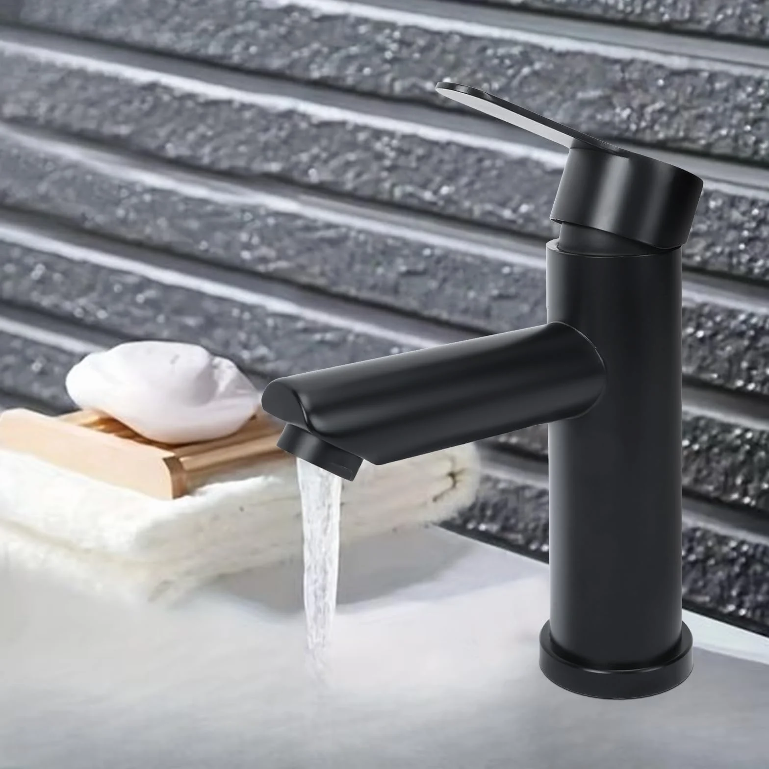 Rubinetto Lavabo Bagno Rubinetto per Lavabo Nero Rubinetti Lavabo Set di Rubinetti Lavabo Opaco Rubinetti Miscelatore Alto Lavabo Bagno A Cascata Per Cucina Acciaio Inossidabile