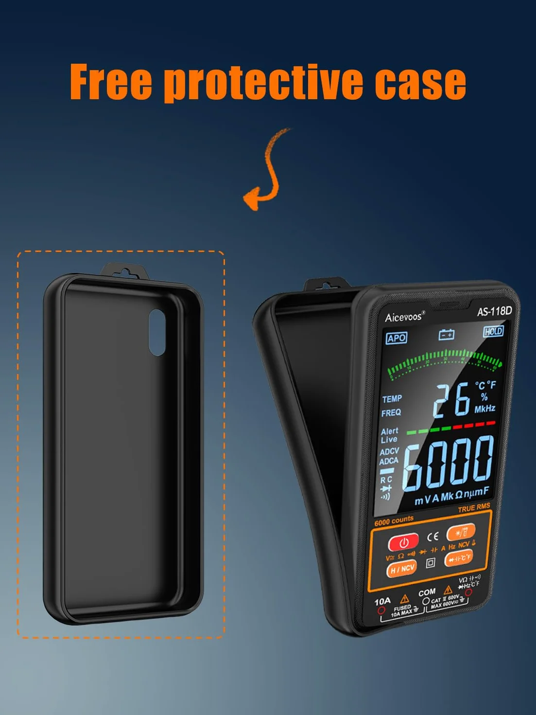 AS-118D Smart Multimetro Digitale Gamma Automatica TRMS Elettricista Tester Digitale Misura Tensione Corrente Capacità Resistenza Continuità Temperatura Frequenza