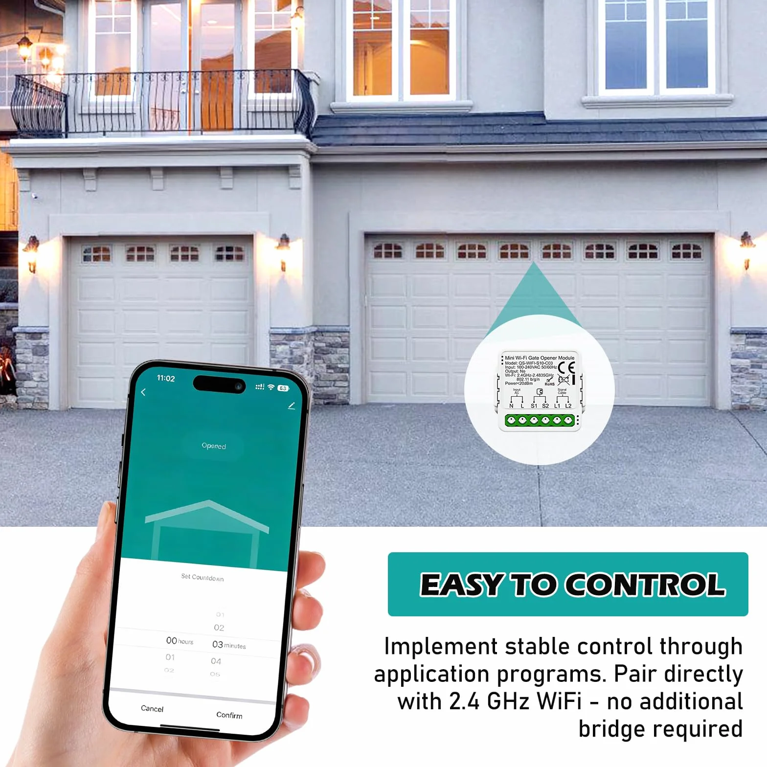 Apriporta Wifi Garage Door Opener, Wifi Garage Door Opener Con Sensore, Timer, Ac100-240v Controller Per Porta Del Garage, Apri Porta Garage Intelligente, Supporta Controllo Vocale E App