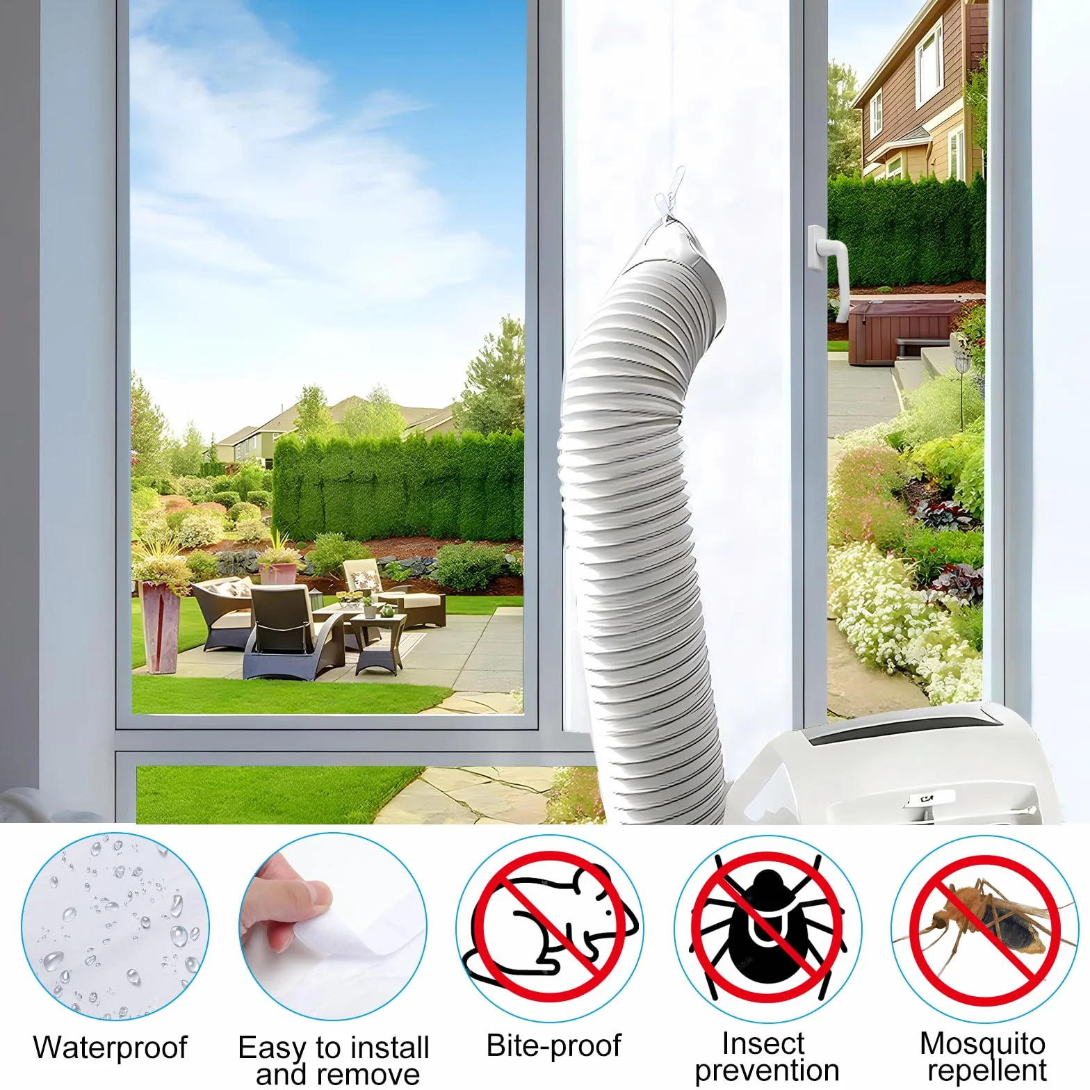 Climatizzatore per finestre, 400 cm (157"), guarnizione per finestre per climatizzatori mobili, climatizzatore mobile con tubo di scarico per climatizzatori mobili, asciugatrice, asciugatura dell'aria