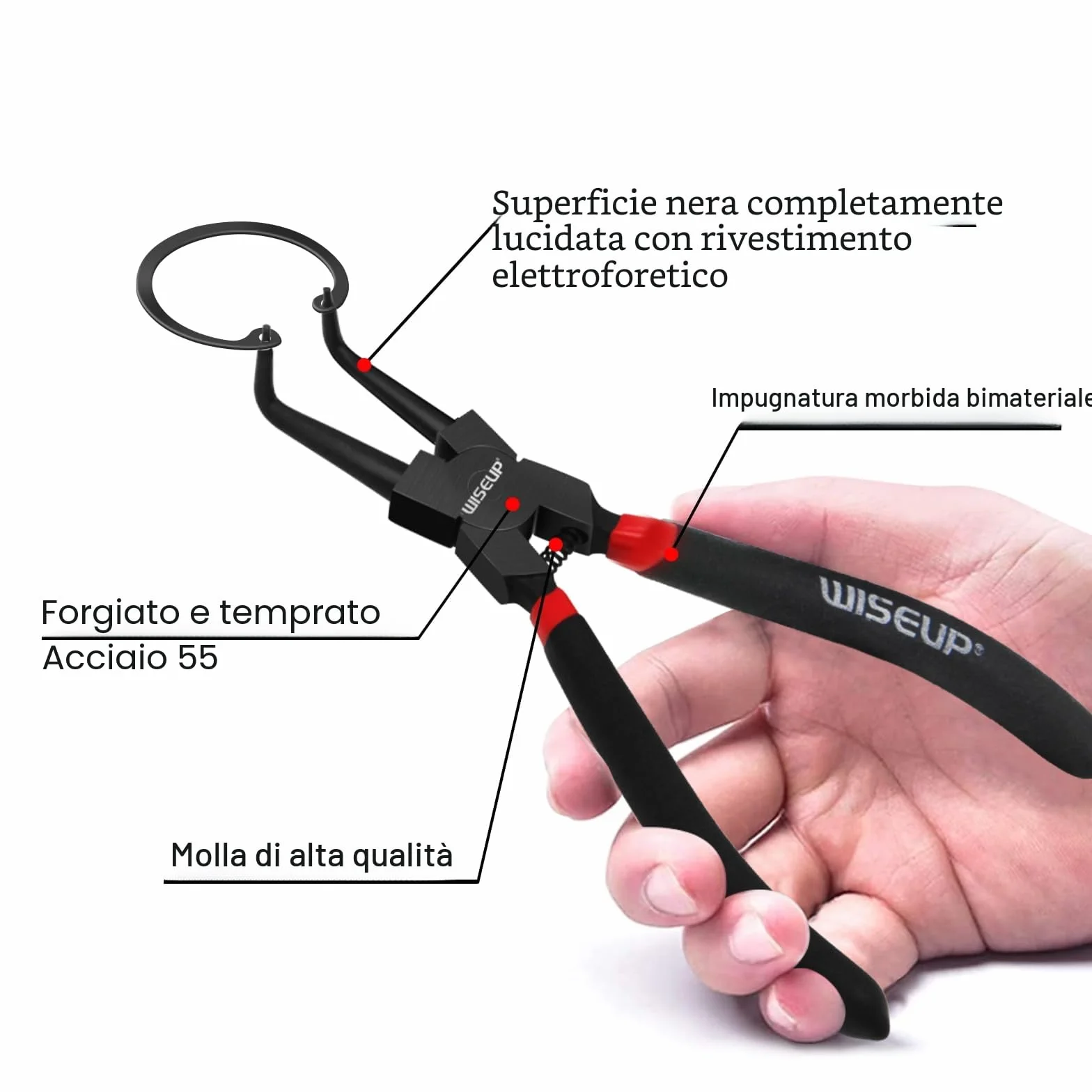 WISEUP 4 Pezzi Pinze Per Anelli Di Sicurezza, pinza interne ed esterne diritte da 170 mm, acciaio al carbonio industriale, resistente alla flessione e a risparmio di manodopera, con Borsa Portatile