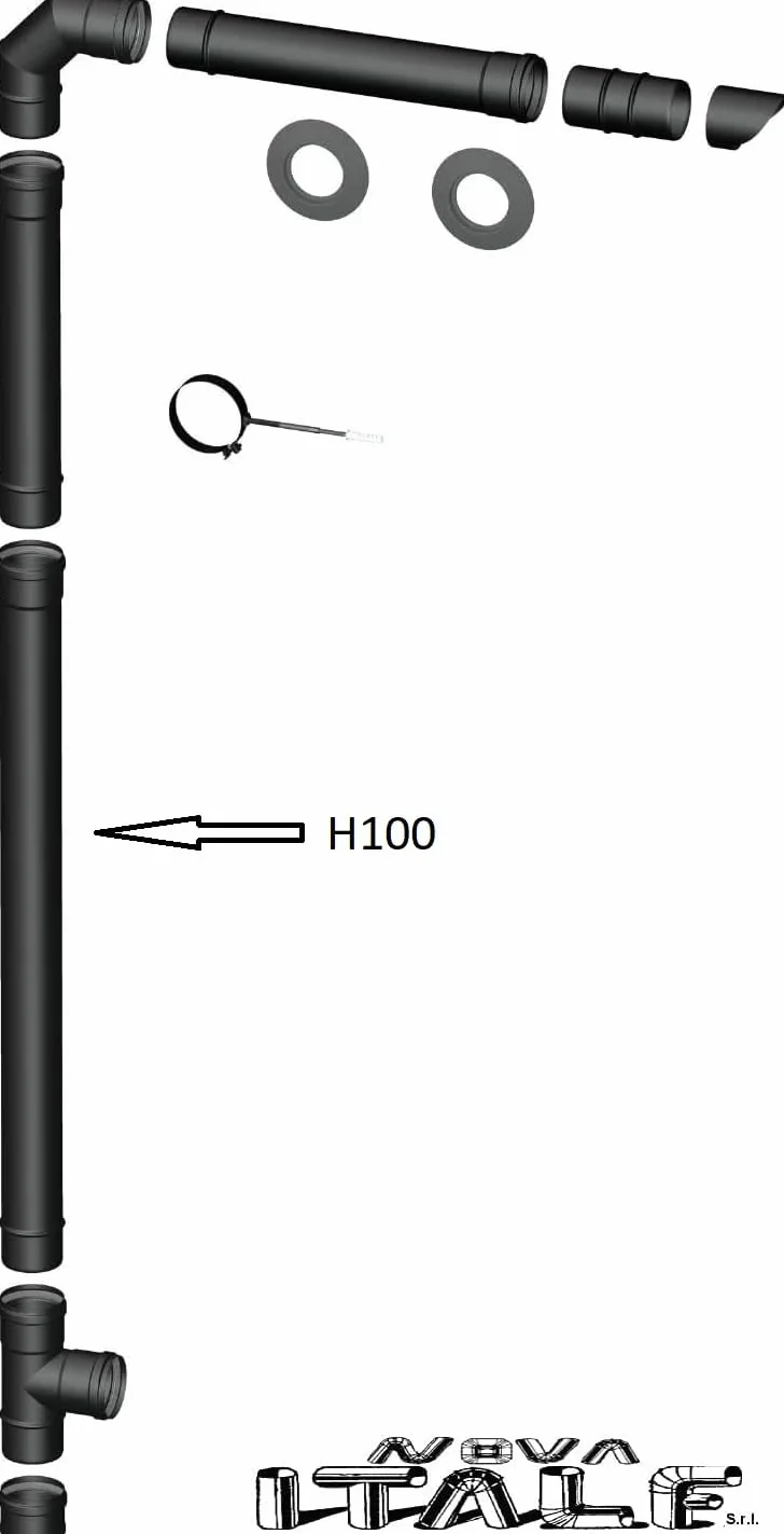 Tubo scarico pellet NERO Lineare Diametro 80 mm CM 25 50 100 NERO per canna fumaria (D 80mm H1000 PZ1)