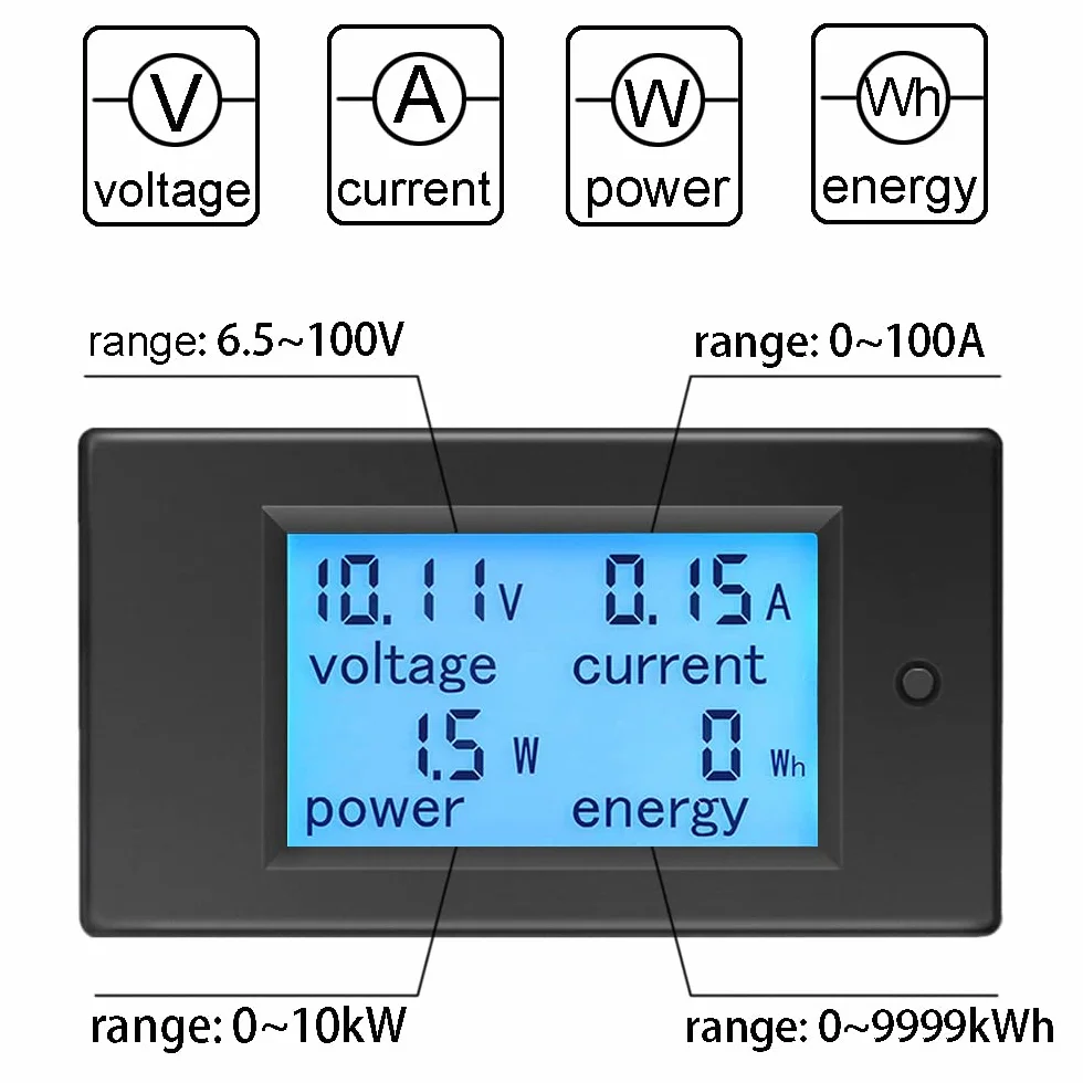 KETOTEK Amperometro Voltmetro Wattmetro da Pannello DC 6.5-100V con 100A Shunt, Digitale Contatore Misuratore di Tensione Corrente Elettrica Potenza Energia LCD per Auto Moto Sistema Solare