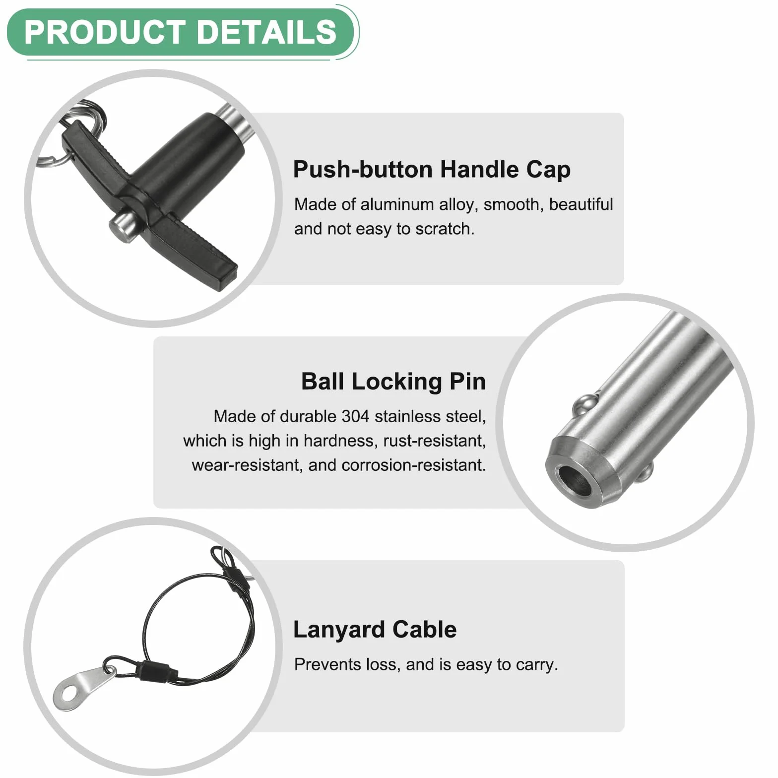 M METERXITY Perno Bloccaggio Maniglia T, 25/64" [10mm] Dia., Lunghezza Utilizzo 2-3/8 [60mm] Perni Bloccaggio Rilascio Rapido Pulsante Cavo Lanyard per Aviazione [Acciaio Inossidabile 304]