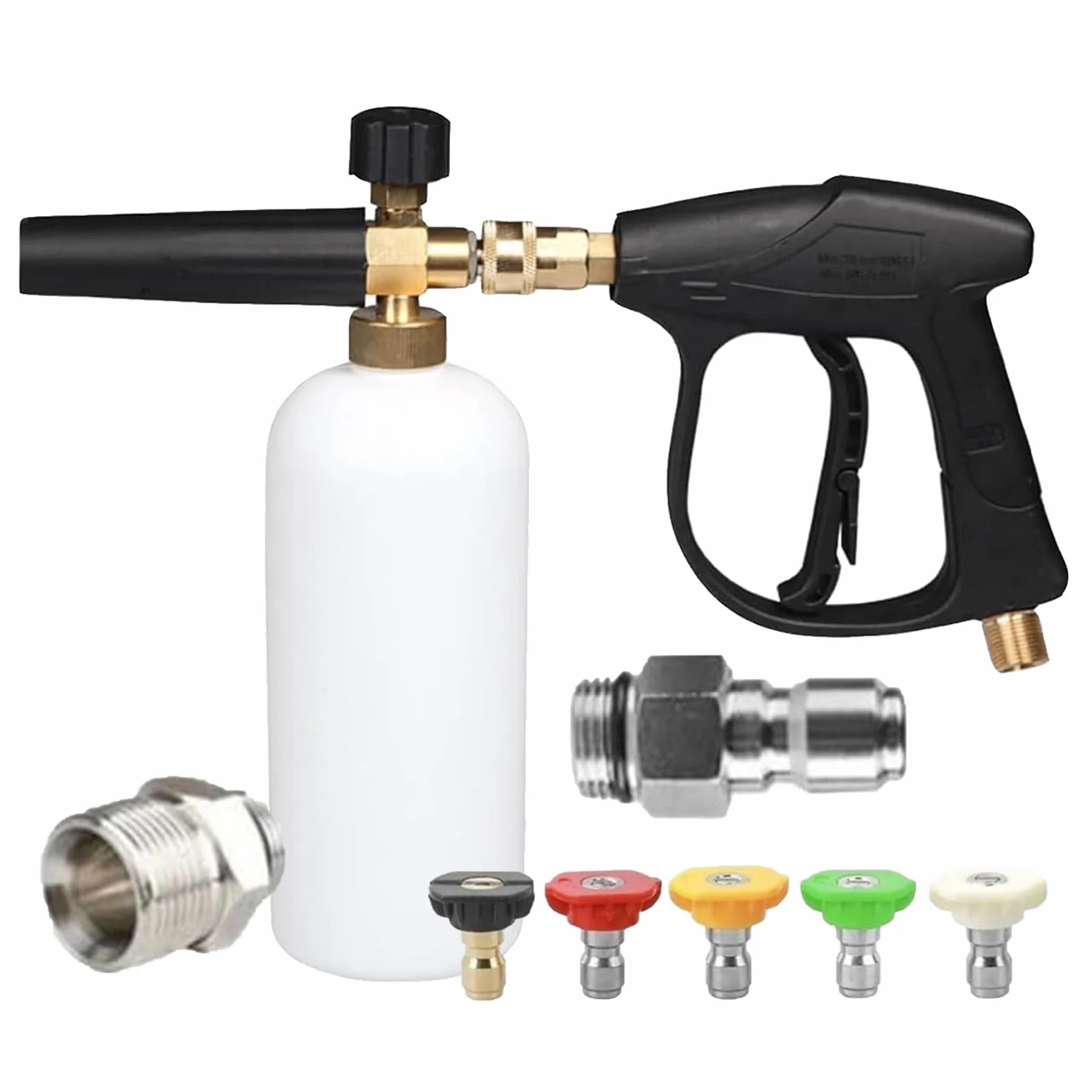 Lancia schiuma, cannone schiuma per idropulitrice ad alta pressione, lancia neve da 1 L con 5 ugelli per schiuma, dispenser di sapone, bottiglia foamer, pistola per schiuma per la pulizia dell'auto