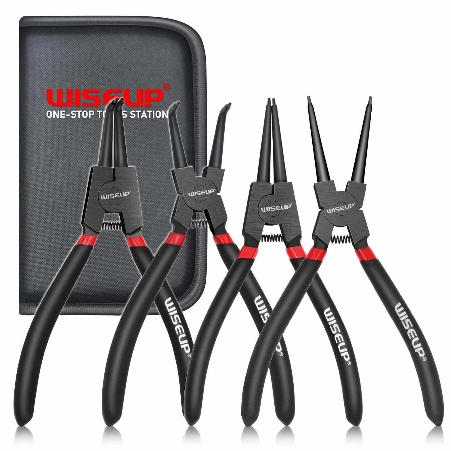 WISEUP 4 Pezzi Pinze Per Anelli Di Sicurezza, pinza interne ed esterne diritte da 170 mm, acciaio al carbonio industriale, resistente alla flessione e a risparmio di manodopera, con Borsa Portatile