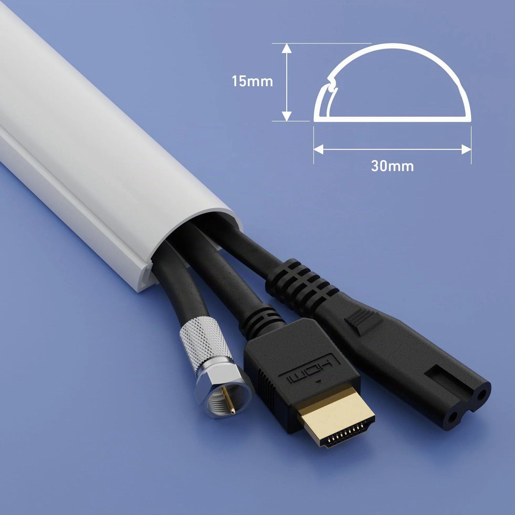 D-Line Canalina Passacavi 30x15mm Multipack 4m, Profilo Semicircolare, Copricavi Autoadesivo, Gestione Cavi Verniciabile - 4x 30mm (L) x 15mm (H) x 1 Metro Lunghezze con Accessori - Bianco