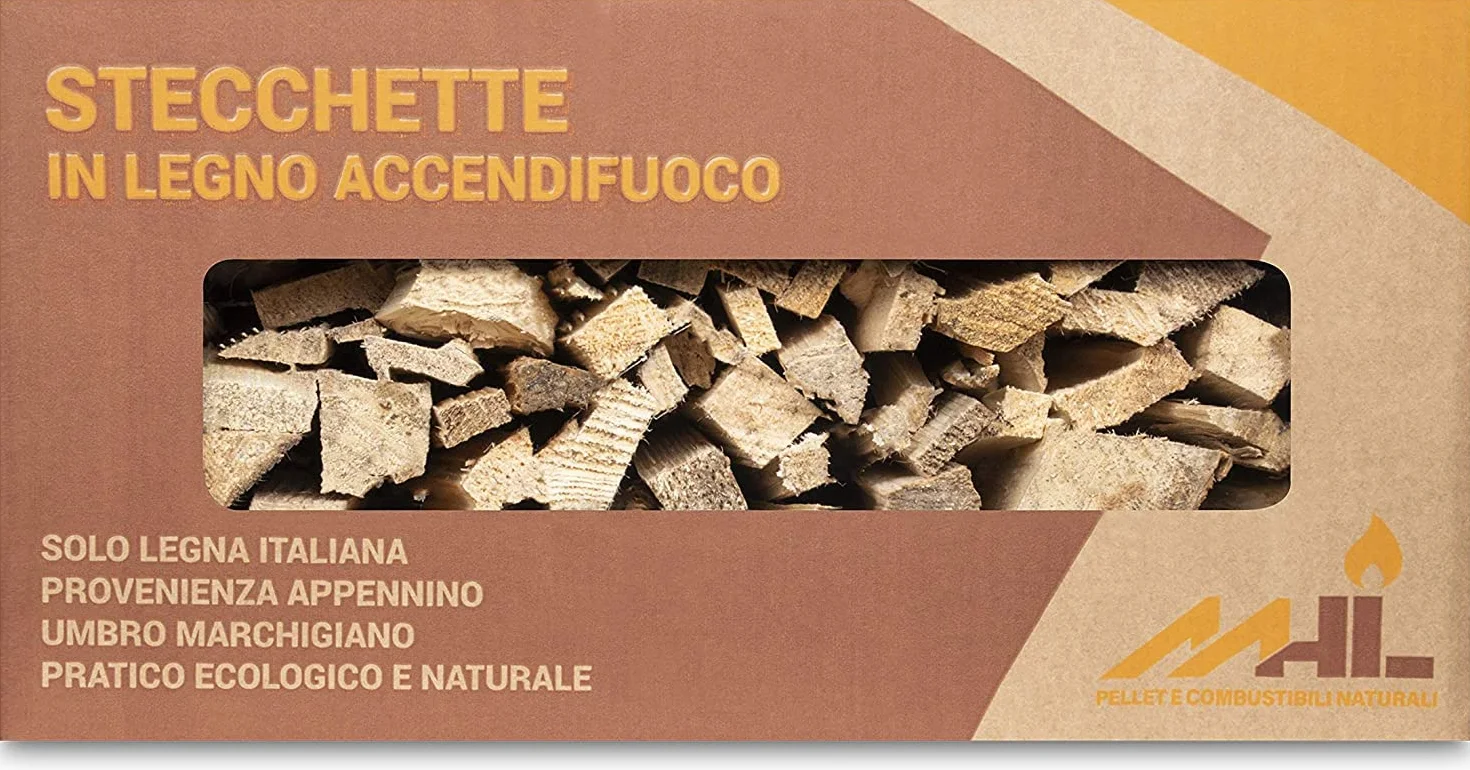 MHL Stecchette in Legno Accendifuoco in Scatola di Cartone Certificate Enama Classe Qualità A1 - Set da 4 pezzi - Perso all'origine 12 Kg