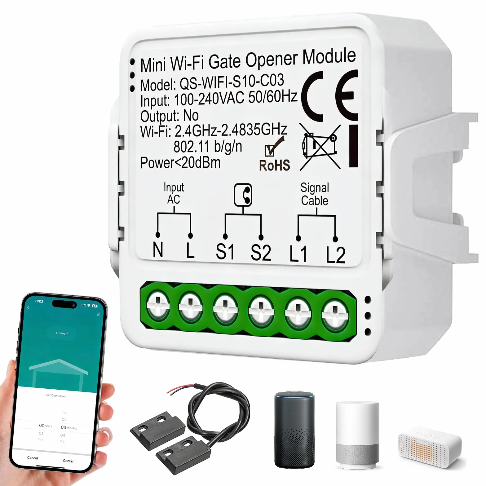 Apriporta Wifi Garage Door Opener, Wifi Garage Door Opener Con Sensore, Timer, Ac100-240v Controller Per Porta Del Garage, Apri Porta Garage Intelligente, Supporta Controllo Vocale E App
