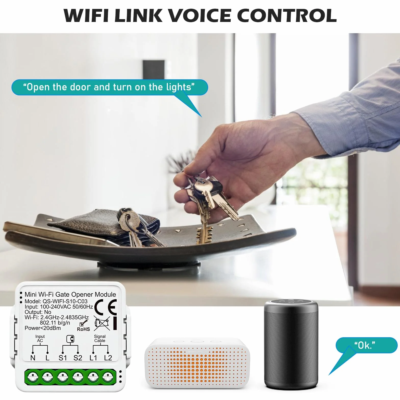 Apriporta Wifi Garage Door Opener, Wifi Garage Door Opener Con Sensore, Timer, Ac100-240v Controller Per Porta Del Garage, Apri Porta Garage Intelligente, Supporta Controllo Vocale E App
