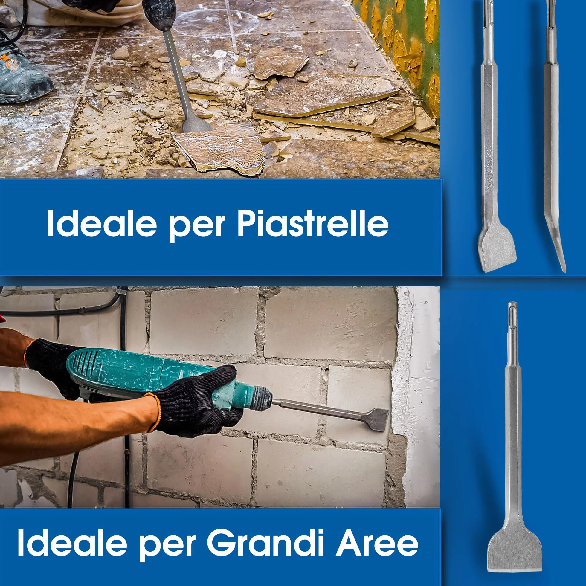 S&R Set di 4 Scalpelli SDS-Plus per Piastrelle Tracce Muro Muratura Calcestruzzo Pietra per Trapano Bosch Makita Metabo Dewalt e altre marche