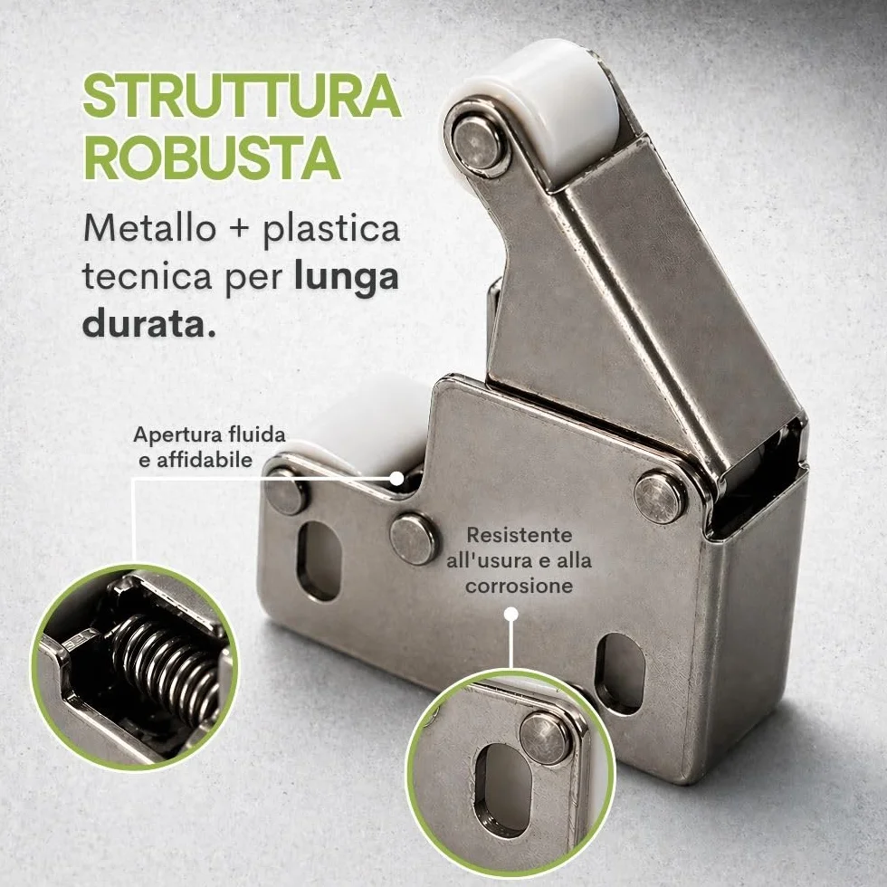 Meccanismo Push Pull Mini L001C per Botole di Ispezione, Chiavistello a Molla 29mm, Plastica e Acciaio, Apertura Rapida Sportelli e Pannelli, Chiusura Sicura - 4 Pezzi