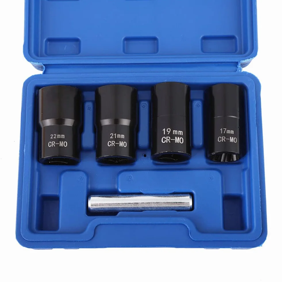 Set di estrattori per bulloni e dadi quadrati da 1/2" con asta, 17 mm, 19 mm, 21 mm, 22 mm, attacco a spirale per rimozione dei dadi della ruota
