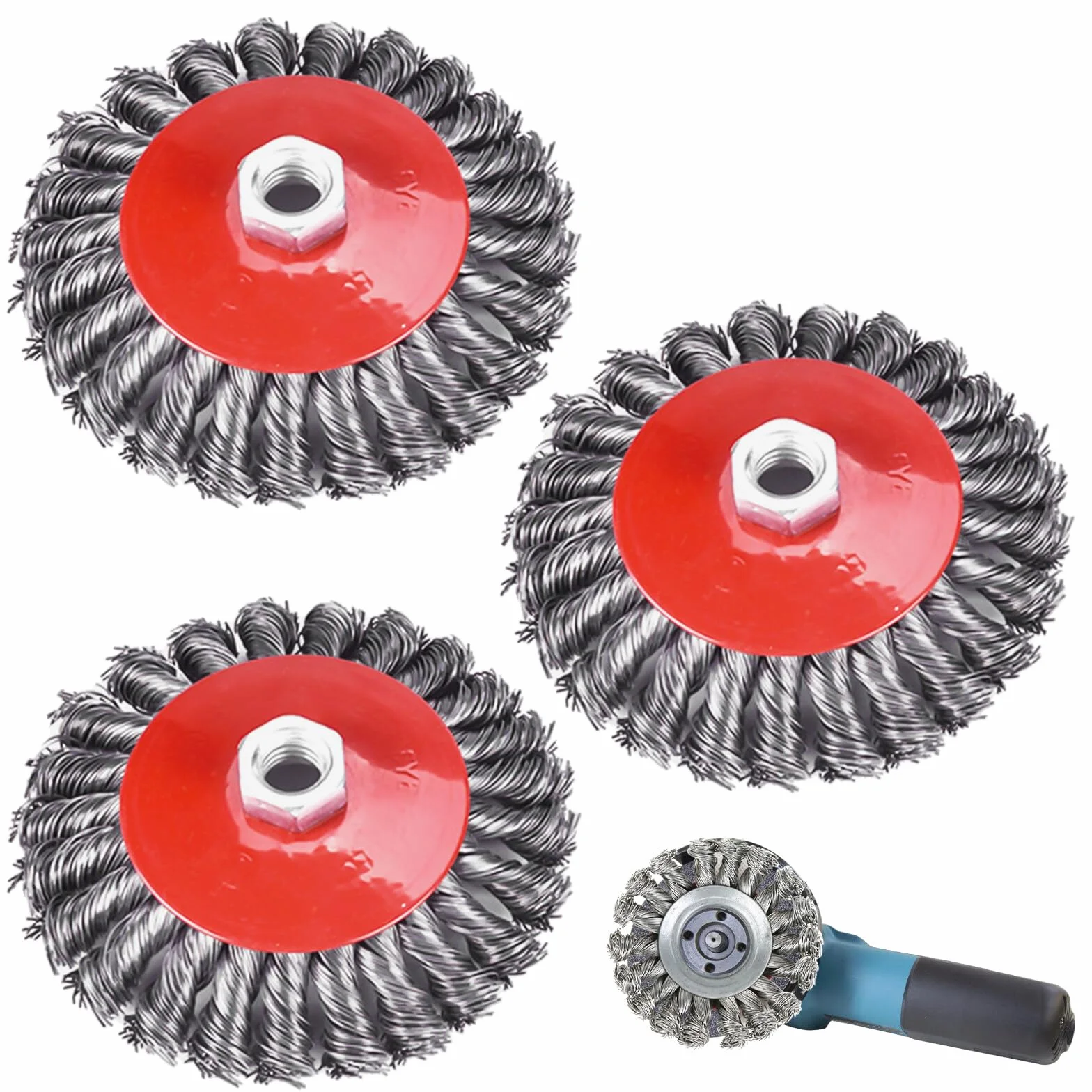 Spazzola metallica smerigliatrice angolare, set di 3 spazzole M14 da 125 mm per smerigliatrice angolare