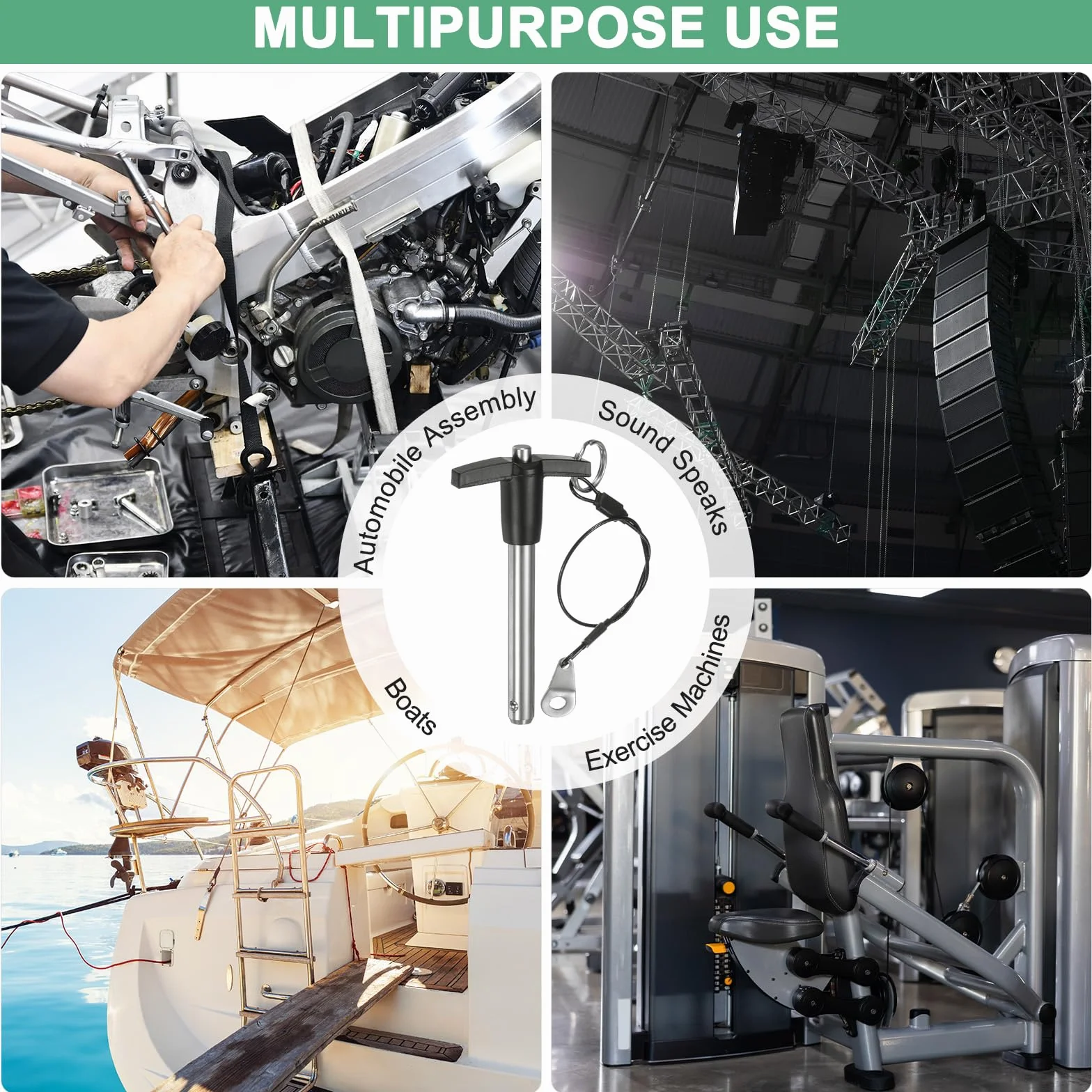 M METERXITY Perno Bloccaggio Maniglia T, 25/64" [10mm] Dia., Lunghezza Utilizzo 2-3/8 [60mm] Perni Bloccaggio Rilascio Rapido Pulsante Cavo Lanyard per Aviazione [Acciaio Inossidabile 304]