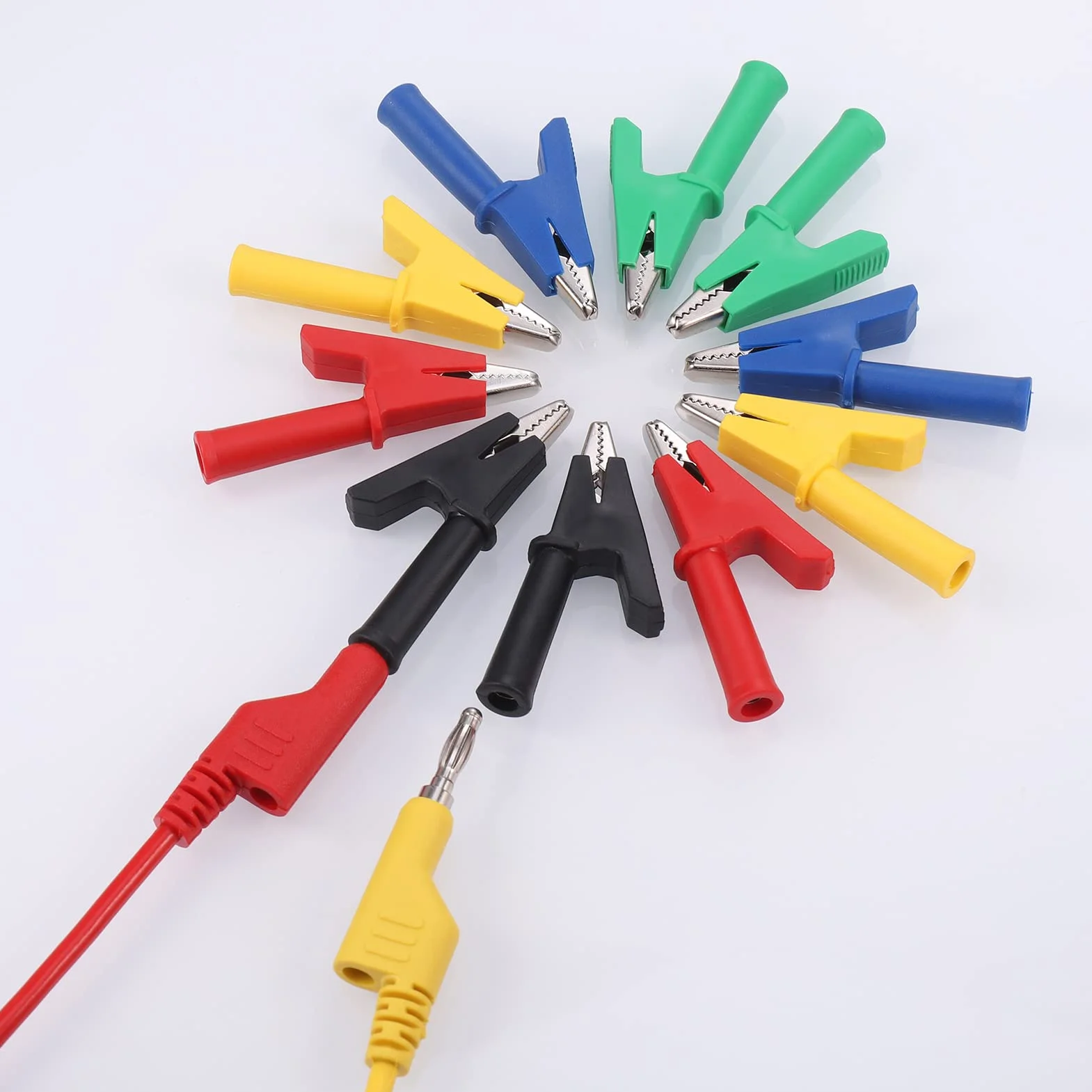 Hejo 15 Pezzi Set di Puntali multimetro, 5 Cavi Banana Coccodrillo Doppia da 4mm con 10 Clip a Coccodrillo, Puntali Tester Digitale Lunghezza di 1M per Multimetro